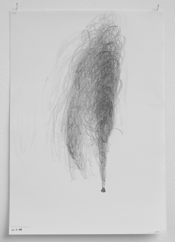 Fontäne Deutschmühlenweiher, Saarbrücken, 13.10.2013, 13 :50-14:00 Uhr, Graphit auf Papier, 42 x 29,7 cm