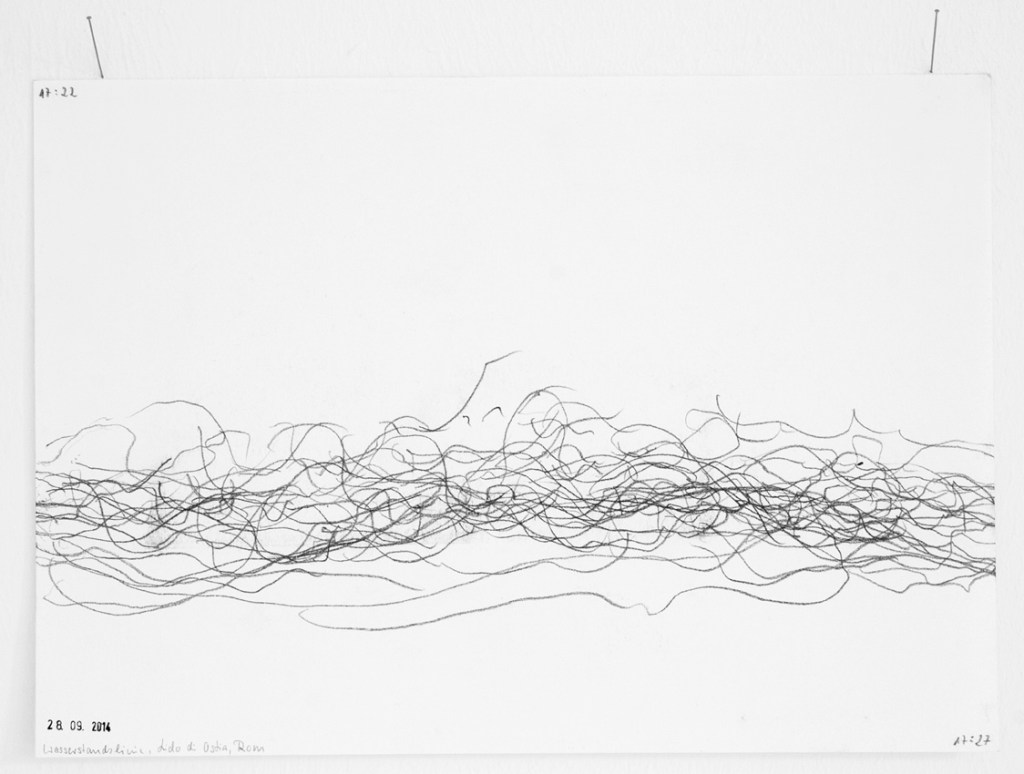 Wasserstandslinie Lido di Ostia, Rom, 28.09.2014, 17:22-17:27 Uhr Graphit auf wasserfestes Papier, 21 x 29,7 cm 